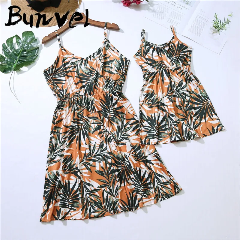 Bunvel/платья для мамы и дочки; летние платья для мамы и дочки с принтом в виде листьев; платья для малышей; Одежда для девочек «Мама и я»; 5
