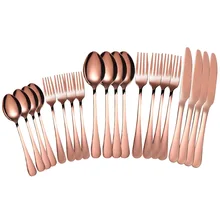 20pcs Rose Gold Dinnerware Set 18/0 Stainless Steel Forks Knife Spoons Cutlery Set Home Dinner Silvware Flatware Set Tableware