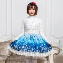 Милые Юбки принцессы в стиле Лолиты в японском стиле; оригинальная Милая юбка средней длины с кружевным краем; небесно-голубые юбки с принтом; GZWY003