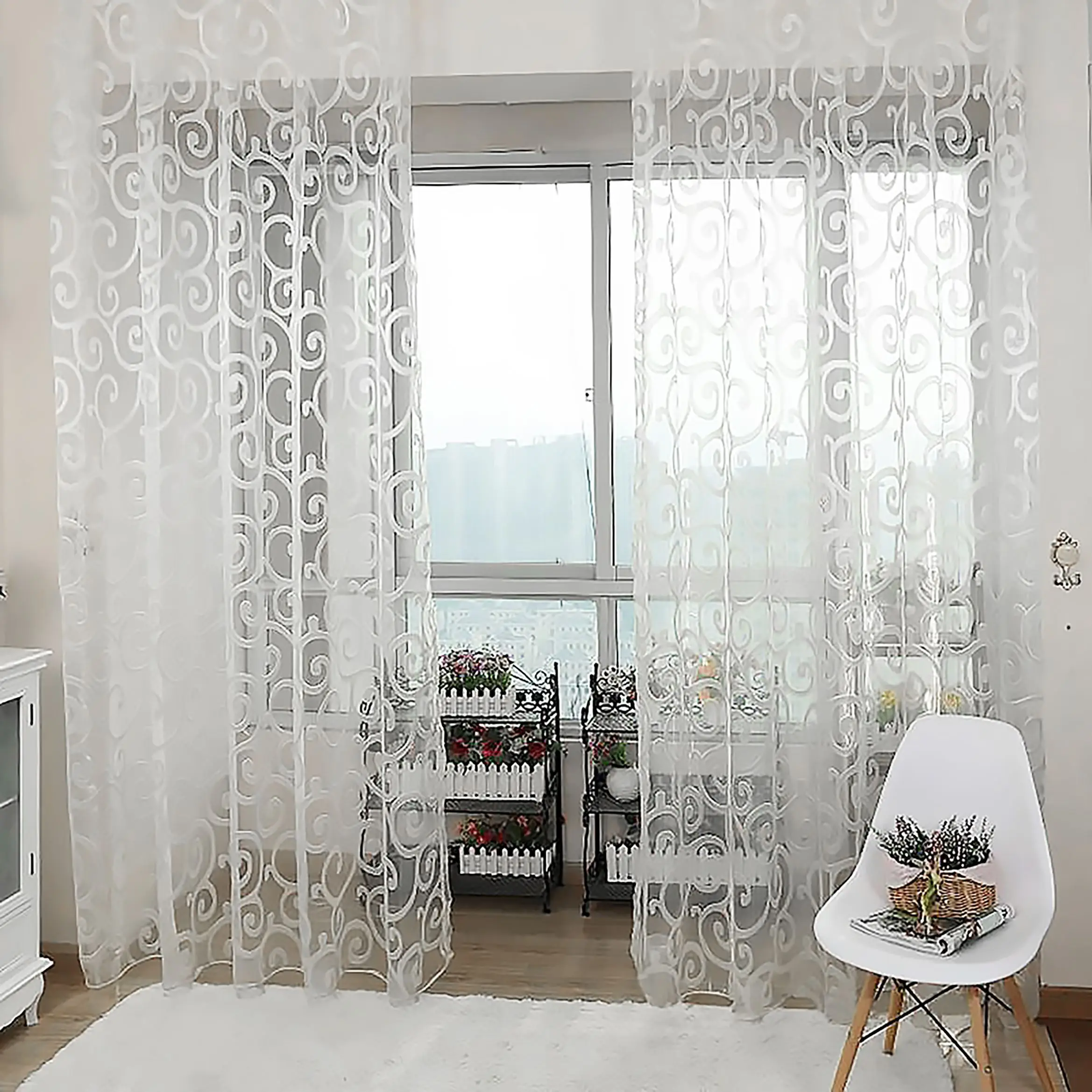 New Floral Tulle Sheer Curtains for Living Room Decoration Curtains for the Room Bedroom Kitchen Voile Organza Curtains