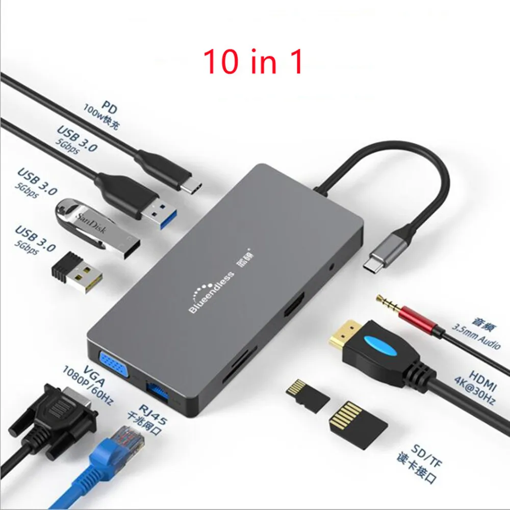 

USB-C Type-C USB3.0 HUB Docking Stations Adapter Converter Concentrator Extender For Apple Samsung Huawei Laptop Mobile Phone