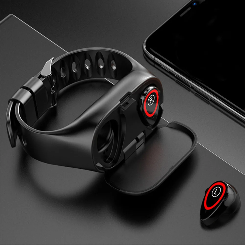 Умный Браслет, водонепроницаемый, ТПУ, фитнес, кровяное давление, Bluetooth, наушники, 2 в 1, напульсники, портативный бизнес, ЖК-дисплей, модный
