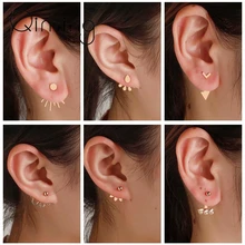 Ручной работы дешевые серьги гвоздики Для женщин женские милые корейские серьги-клаймберы спереди и длинное сзади Винтаж серьги Для женщин ювелирные украшения, как на фото