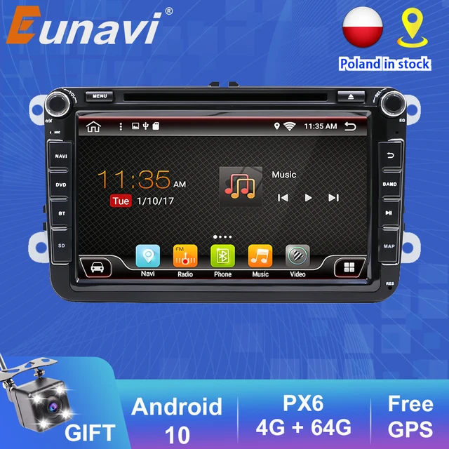 Eunavi 2Din Android10 reproductor de DVD del coche GPS para VW Passat CC Polo GOLF 5 6 Touran EOS T5 Sharan Jetta volkswagen Tiguan Auto Radio