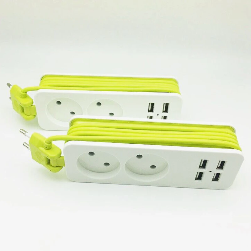 Штепсельная Вилка ABKT-EU, 4 Usb с кабельным штекером, 2 порта переменного тока, многофункциональная круглая штепсельная вилка европейского стандарта