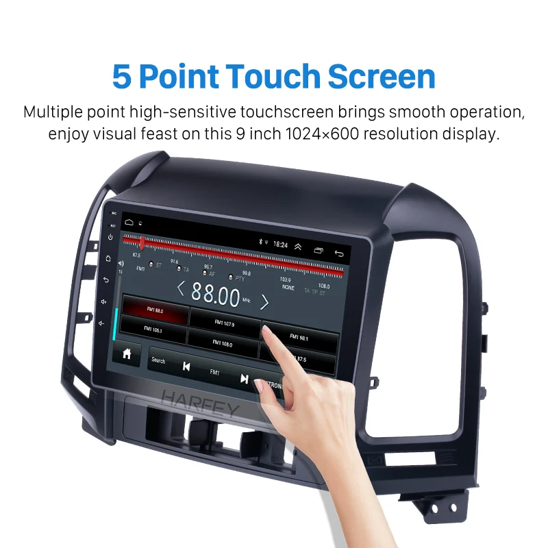 Best Harfey 2Din Android 8.1 HD 9" Car GPS Navi Autoradio Media Player 1+16GB For HYUNDAI SANTA FE 2005 2006 2007 2008-2012 Head Unit 2