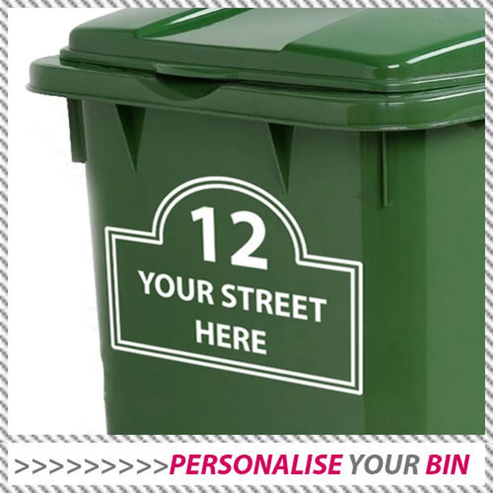 HOUSE NUMBER WITH ADDRESS CUT OUT WITHIN THE NUMBER WHEELIE BIN STICKER 
