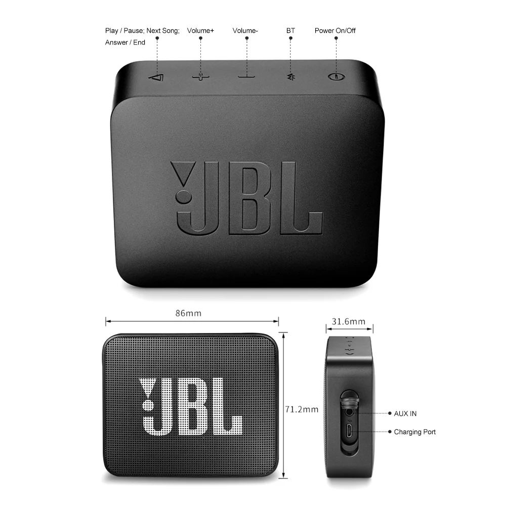 Беспроводная музыкальная мини Колонка JBL GO 2 Bluetooth IPX7 Водонепроницаемая