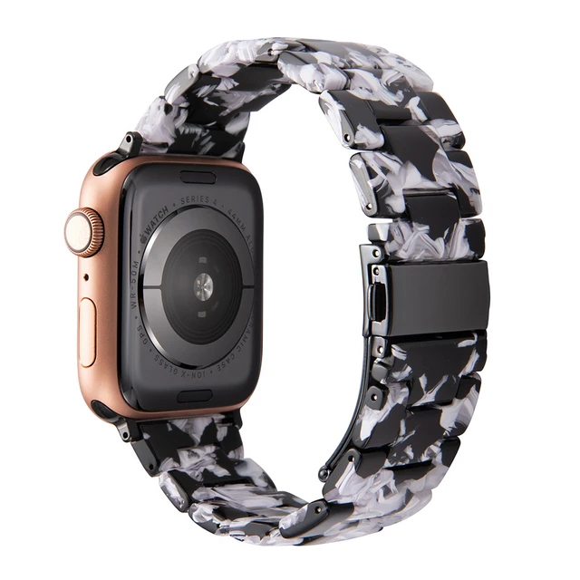 Resin strap for apple watch band 7 44mm 40mm 42mm 38mm 41 45mm correa transparent Loop watchband for iwatch 7 6 se series 5 4 3 Black whiteflowers