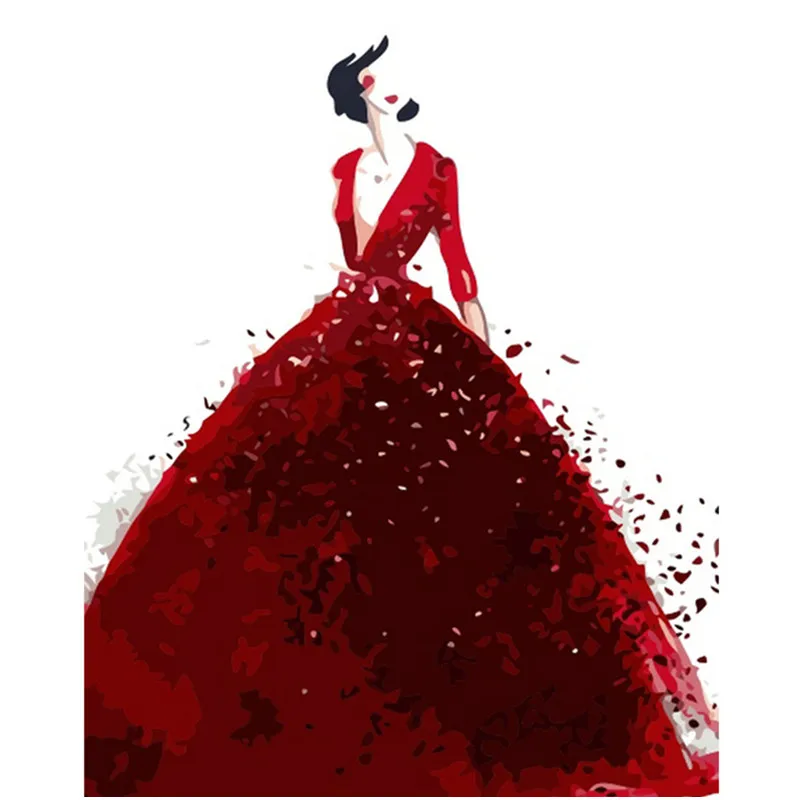 Картина по номерам на холсте девочка красная юбка | Дом и сад