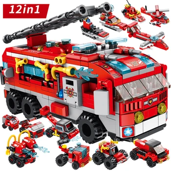 

561 PCS 12 IN 1 Building Blocks Compatible City Bricks Toys Aircraft Toy Educational Ladder Fire Truck Department Block