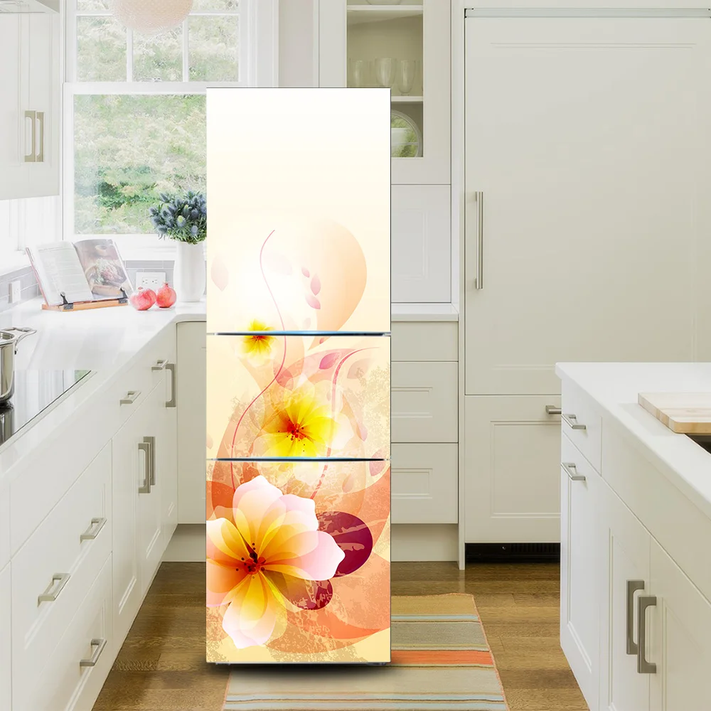3D наклейки на холодильник с цветочным узором, ПВХ, самоклеющиеся съемные наклейки на стену, для дома, кухни, сделай сам, украшение
