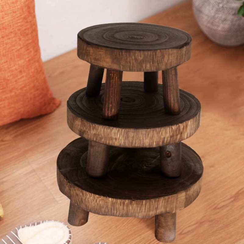 Plant Stand Wooden Flower Shelf Solid Wood Round Bench Flower Pot Holder Plant Succulent Flower Pot Base Display Stand Stool Home Garden Patio Decor