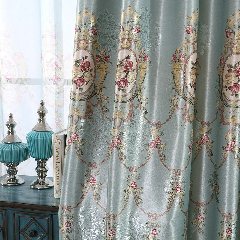 

Jacquard European Curtains Print Curtains for Living Dining Room Balcony Curtains for Bedroom