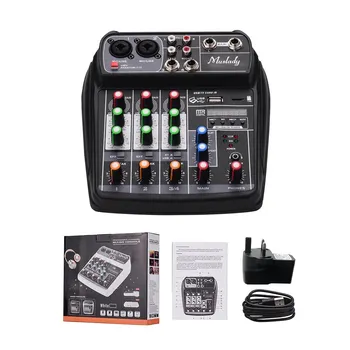 

AI-4 Compact Sound Card Mixing Console Digital Audio Mixer 4-Channel BT MP3 USB Input +48V Phantom Power