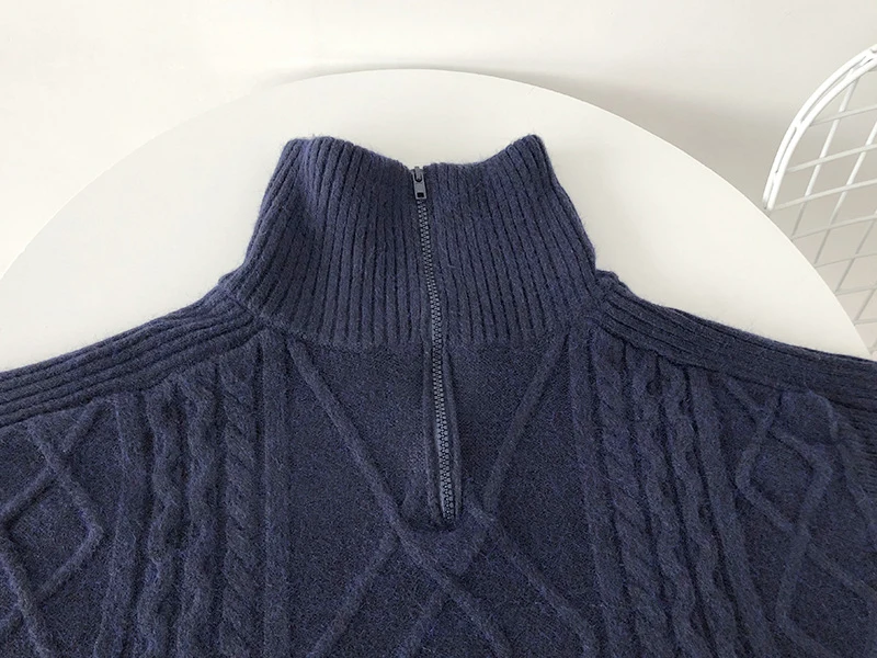 H. SA, женский корейский Зимний свитер и пуловеры, темно-синий цвет, свитер с высоким воротом, джемперы, винтажные скрученные толстые вязаные топы
