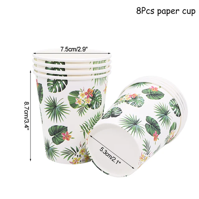 Hawaiian Party Decorations Palm Leaves Bunting Banner Luau Flamingo Summer Tropical Party Decoration Jungle Safari Party Ballons 8pcs paper cup