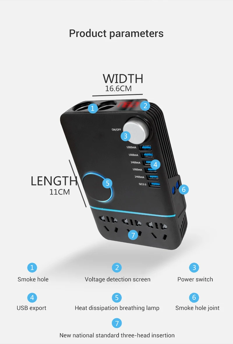 QPLOVE мульти разъем автомобильный инвертор 12 В 220 В 200 Вт несколько usb-разъемов QC Быстрая зарядка двойной Прикуриватель разъем с отверстием вентиляционного отверстия
