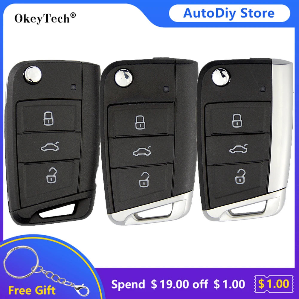 Okeytech Flip Folding Remote Control Key Shell Fob For VW Golf 7 Skoda
