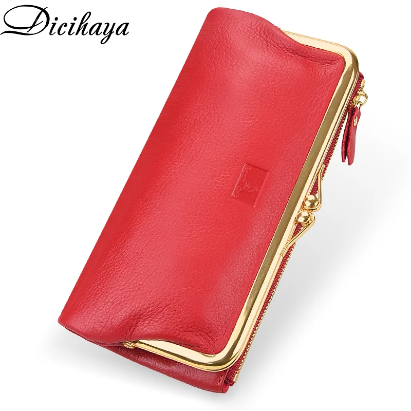 DICIHAYA Women's Wallets Cow Leather Long Cowhide Multiple Cards Holder Portomonee Clutch Female Purse Standard Wallets Girls