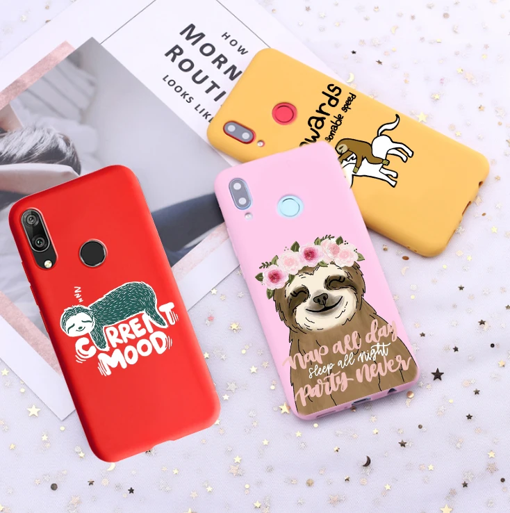 

Cute Cartoon Sloth Animals Cat Emoji Candy Color Case for Huawei P10 P20 P30 MATE 10 20 honor 8 9 10 Smart Soft Silicone Case