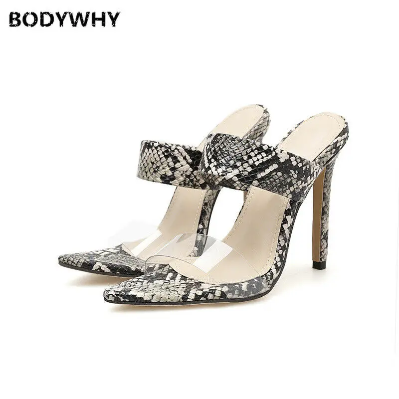 

High-heeled Sandals Sexy Snake Pattern Transparent PVC Band Sandals Outdoor Thin High Heels Slippers