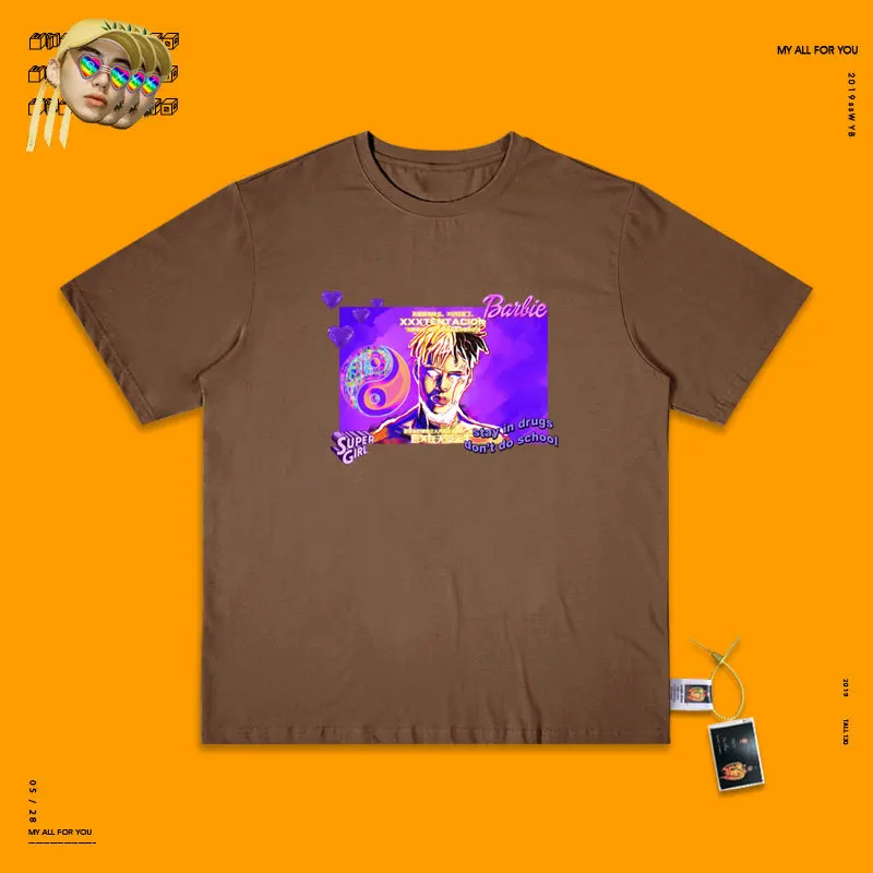 Salute Idol Xxxtentacion хип-хоп певица Паровая волна Ins Exceed Fire настоящая куртка мужская и женская брендовая футболка - Цвет: Deep coffee color