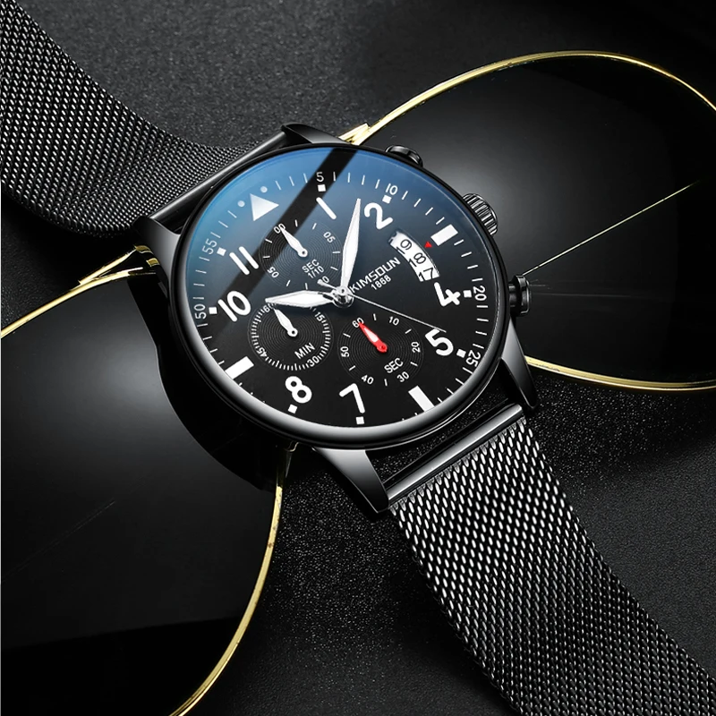 

Men's Watch KIMSDUN Three Eyes Running Seconds Luminous Pointer Quartz Mesh Belt Student Watch Fashion Men's Waterproof Watches