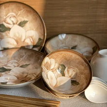 Camellia Ceramic Tableware for Home Restaurant Chinese High-end Creative Dishes Set Gift