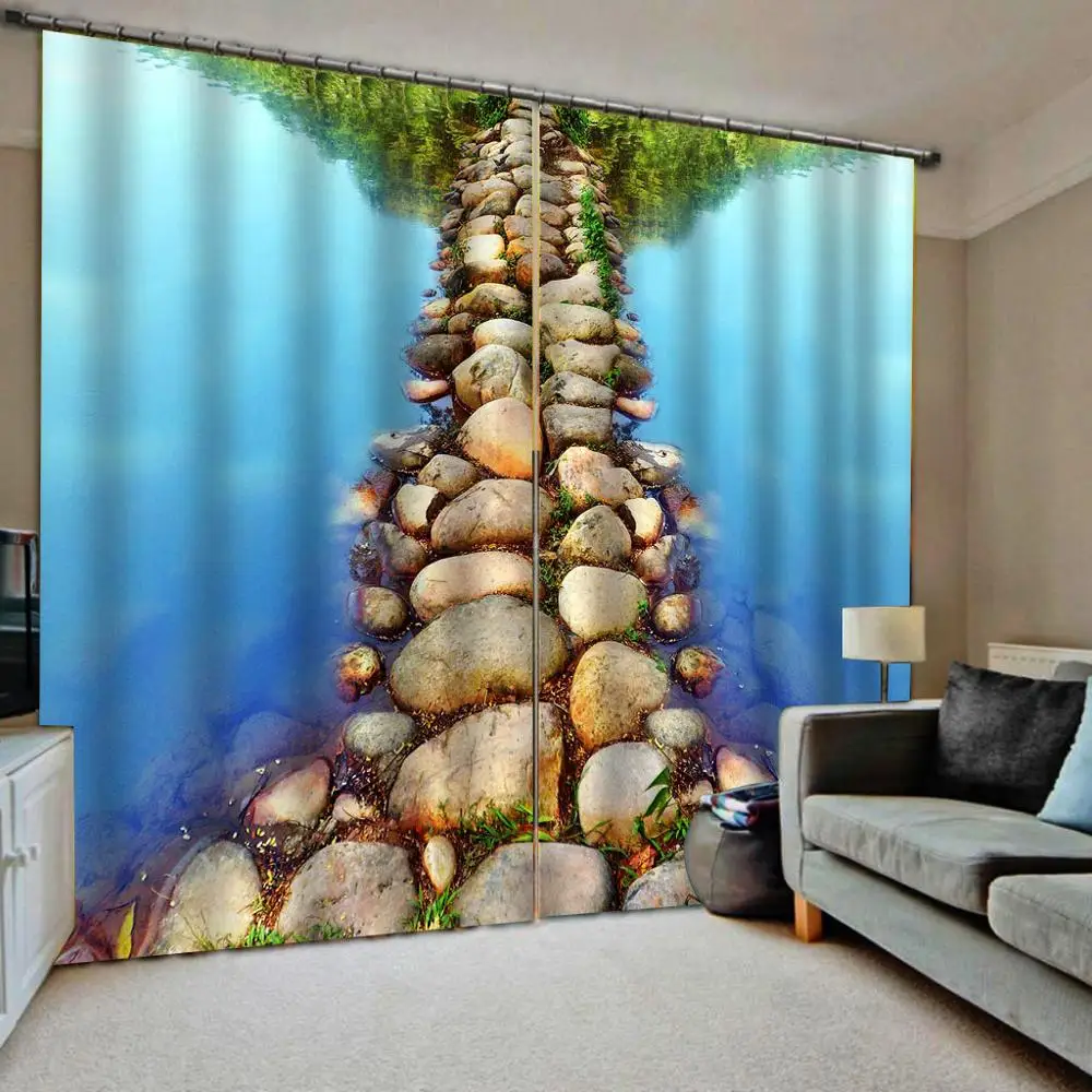 Занавески на заказ 3d занавески из ткани синие для озера каменной дороги