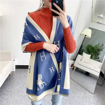 

All-match fringed scarf women lengthened warmth large size shawl winter letter carriage scarf Cotton Square Scarf платок женский