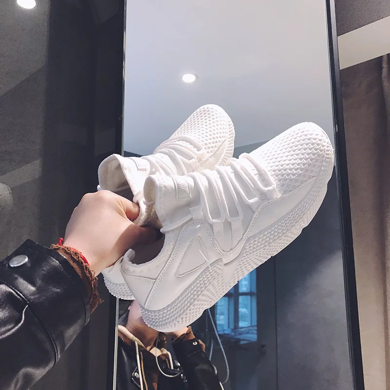 

New Style Summer MEN'S SHOES Low-top Shoes Korean-style Fly Netting Shoes Solid Color Lace-up Elevator Youth round-Toe Fashion