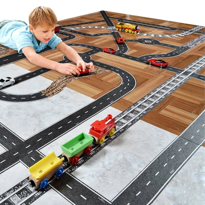 Washi Tape 48mmX5m Railway Road Creative Traffic Road Track Scene Adhesive Masking Paper Tape Sticker For Kids Toy Car