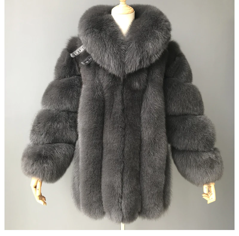 Женское зимнее плотное меховое пальто с отложным воротником лисица высокого качества пальто женская куртка из натурального Лисьего меха