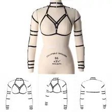 Дизайн боди Жгут Бюстгальтер черный Панк нижнее белье для бондажа нарукавник укороченный топ Косплей клуб тело корсет клетка женские подтяжки Отрегулируйте