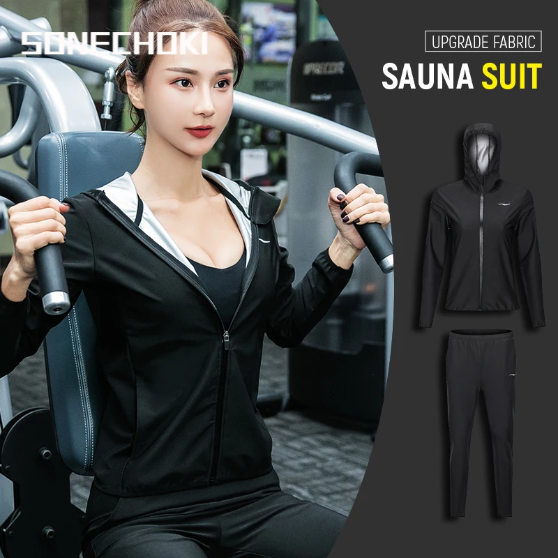 Sauna Suit Women Hoodies Zipper Sport Active Wear for Gym Clothing Sets Running Fitness Training Sweating Weight Loss Tracksuit | Спорт и