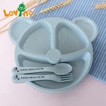 

New Cute Cartoon Baby stuff Feeding kids Plate Tableware Spoon Fork Knife dishes Baby Gadgets Kids Divide Divided Plate Set