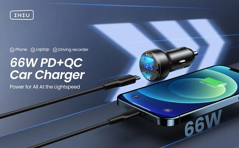 usb c 65w INIU 66W 6A USB Car Charger PD + QC Type C Fast Charging Phone Charger For iPhone 13 12 11 Pro Max Xr Huawei P40 Xiaomi Samsung usb quick charge