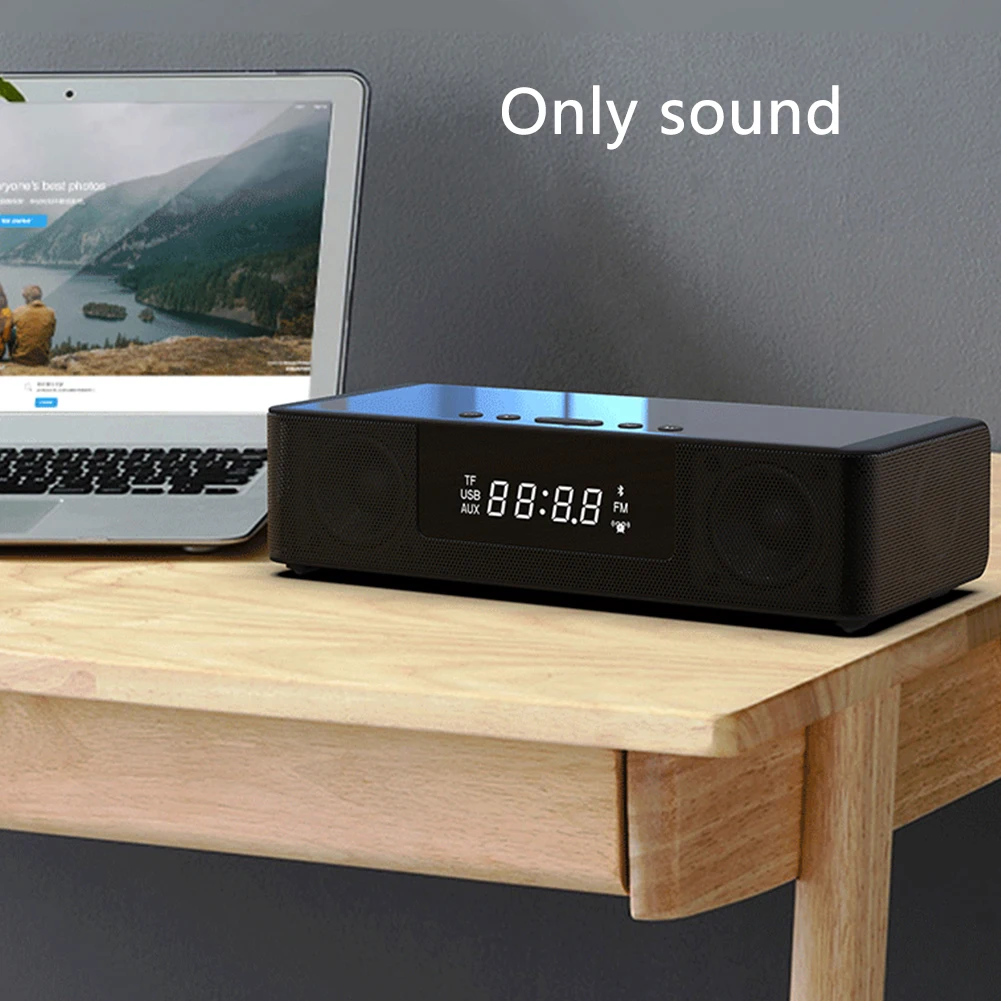 Аудио Bluetooth динамик стерео Будильник Светодиодный дисплей домашний портативный FM радио цифровой пульт дистанционного управления пластиковая Беспроводная зарядка
