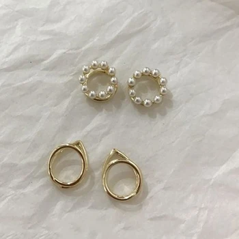 

Chic Gold Silver Color Geometric Open Circle Earcuff Small Pearls Clip on Earrings without Piercing Minimalist Ear cuff Jewelry