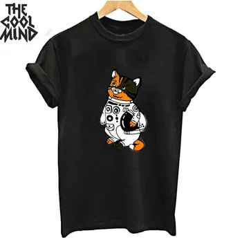 

coolmind 100% cotton short sleeve women space cat t shirt cool o-neck tshirt summer casual women t-shirt