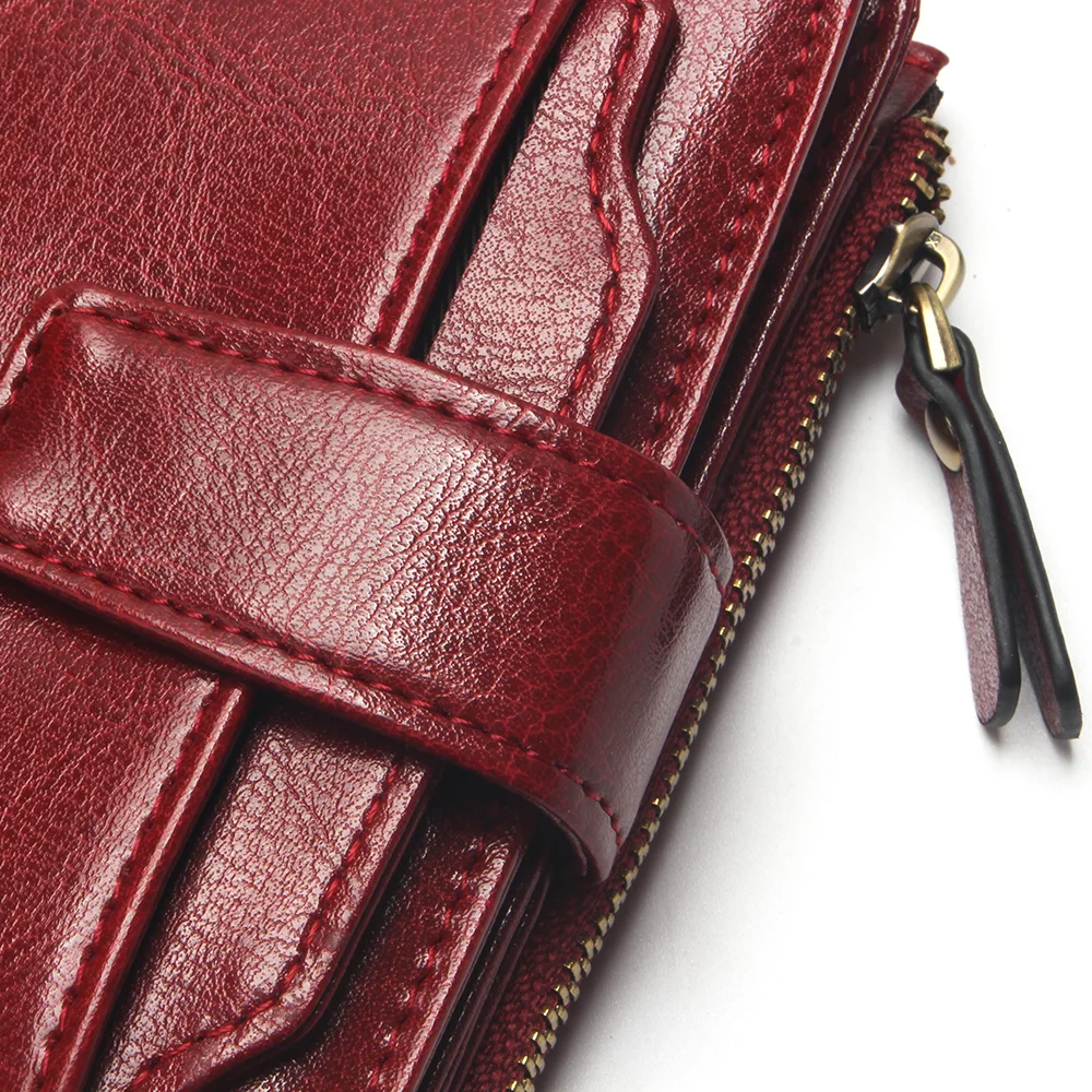 Lady Fashion Oil Waxed Wallet Smooth And Soft 100% Genuine Leather Wallet Red Multi-Function Card Holder Women's Wallet Lady Fashion Oil Waxed Wallet Smooth And Soft 100% Genuine Leather Wallet Red Multi-Function Card Holder Women's Wallet