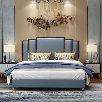 

Italian style light luxury leather bed, simple storage double master bedroom wedding bed