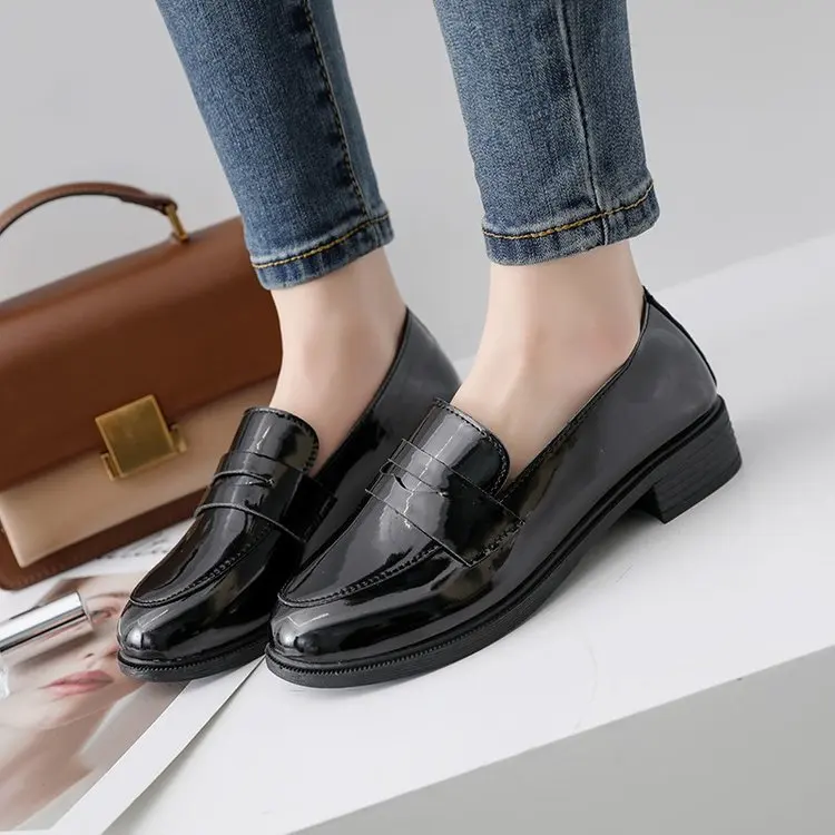 

Shoes Women's 2019 Autumn New Style Korean-style round-Toe Pu Low Heel Small Leather Shoes Students Versatile Fashion Loafers