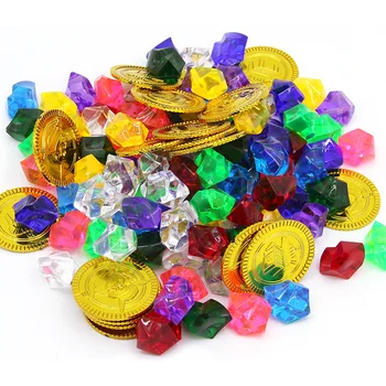 

Besegad 100pcs Pirate Gems Jewelry Toys + 20pcs Gold Coins Buried Treasure Toys for Halloween Birthday Party Favor Decorations