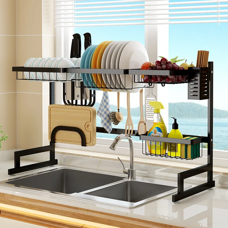 2 Tier 85cm Black Metal Kitchen Storage Racks Basket Organizer Over Sink  Dish Drying Rack - China Dish Rack and Kitchen Rack price