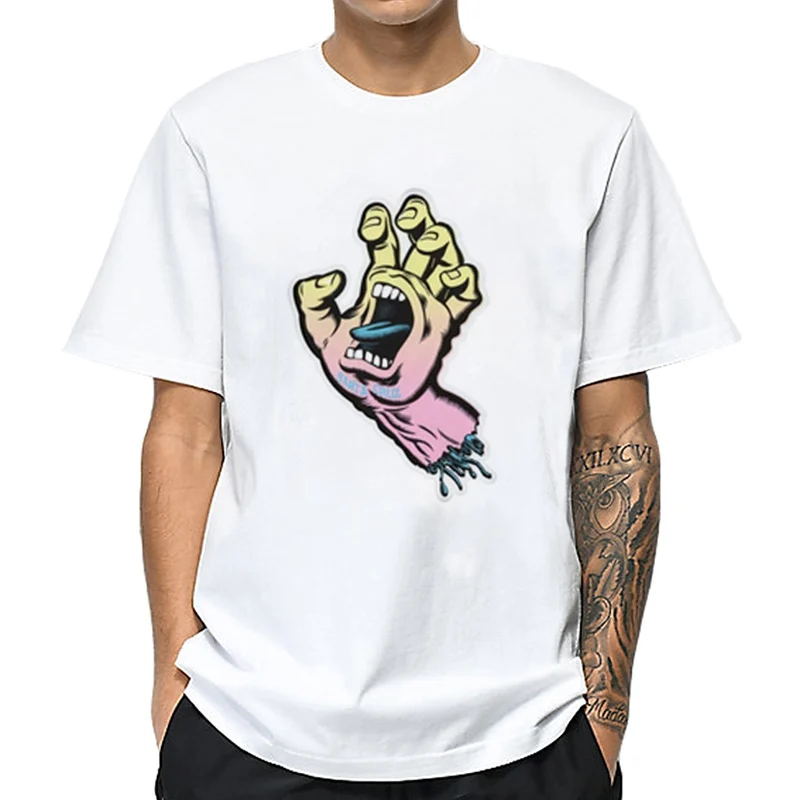 

MOUNTSHARP Men T Shirt Streetwear Santa Cruz Pastel Screaming Hand Print Fashion T-Shirt Hip Hop Cotton Tshirt Boyfriend Gift