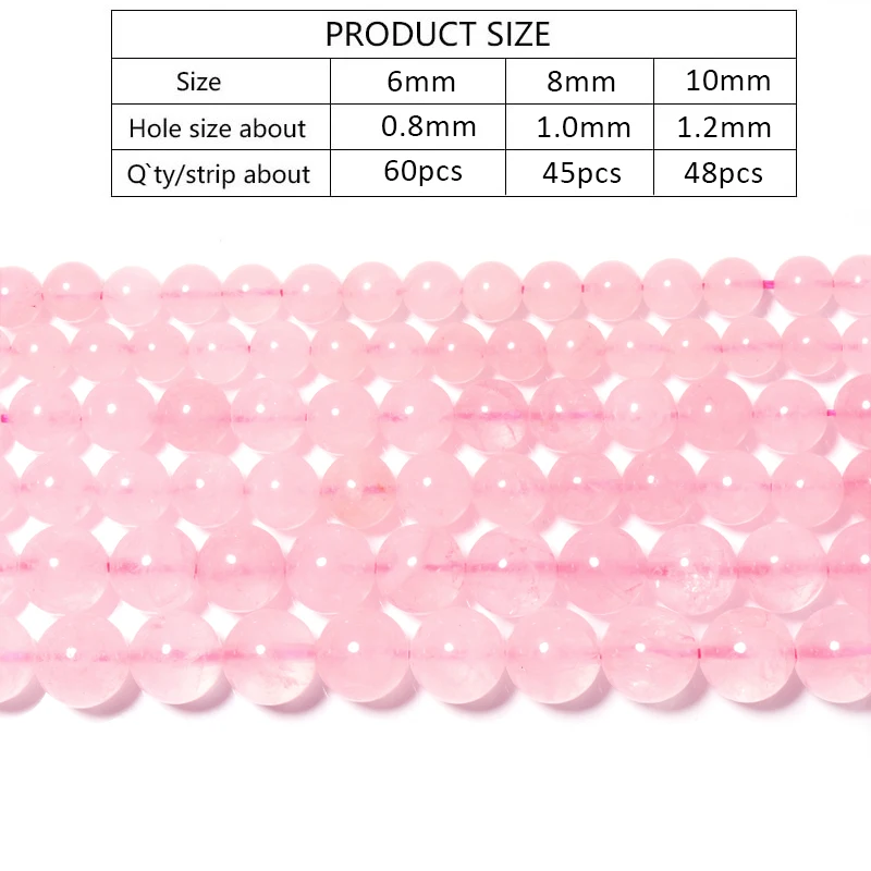 1 strang 6/8/10mm Rosa Quartzs Kristall Lose Spacer Perlen Naturstein Perlen Für Schmuck DIY machen Armband Zubehör – Detail 3