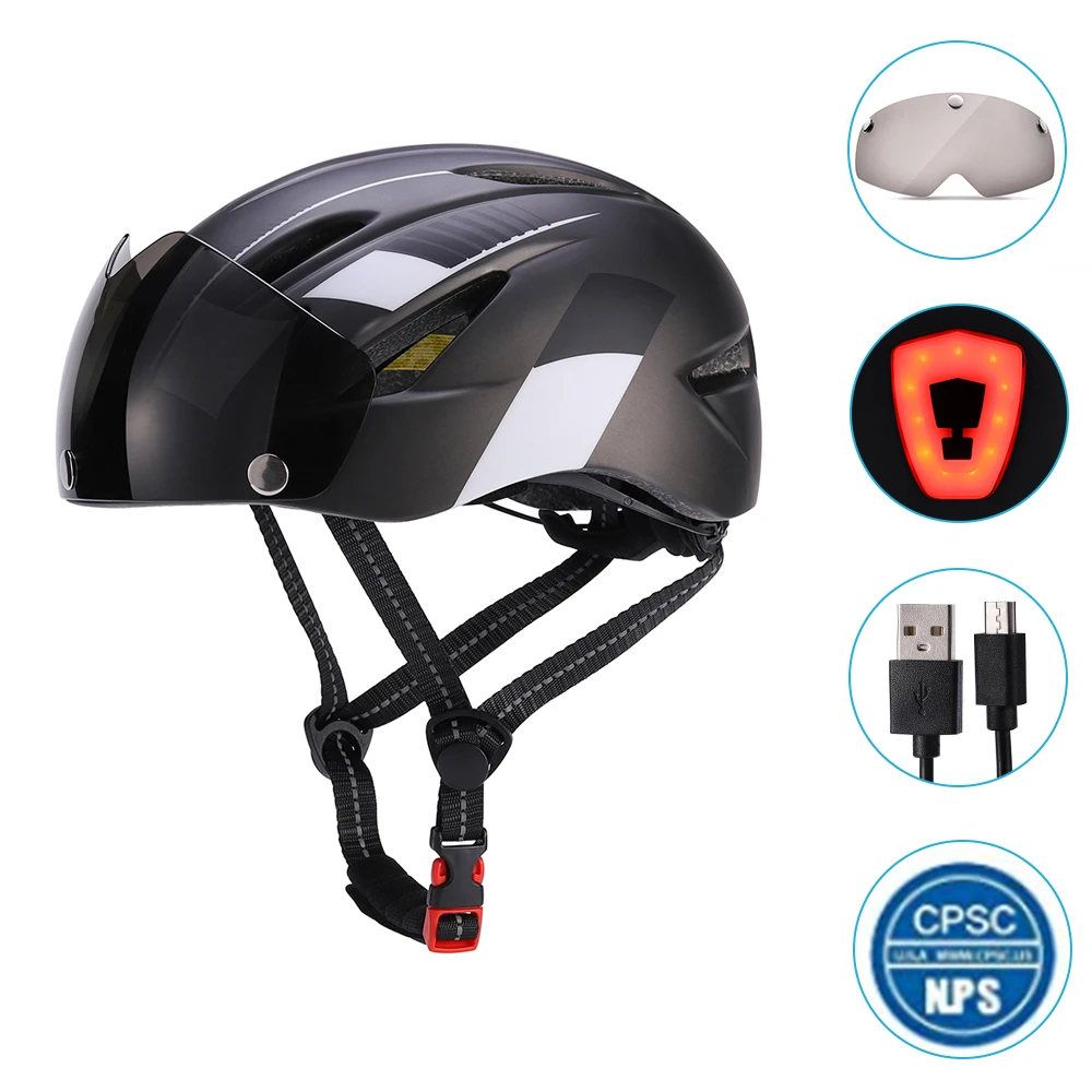 Велосипедный шлем для взрослых, городской шлем для езды на велосипеде, велосипедный шлем со съемным козырьком/светодиодный задний фонарь для скейтборда, BMX шлем - Цвет: white gray