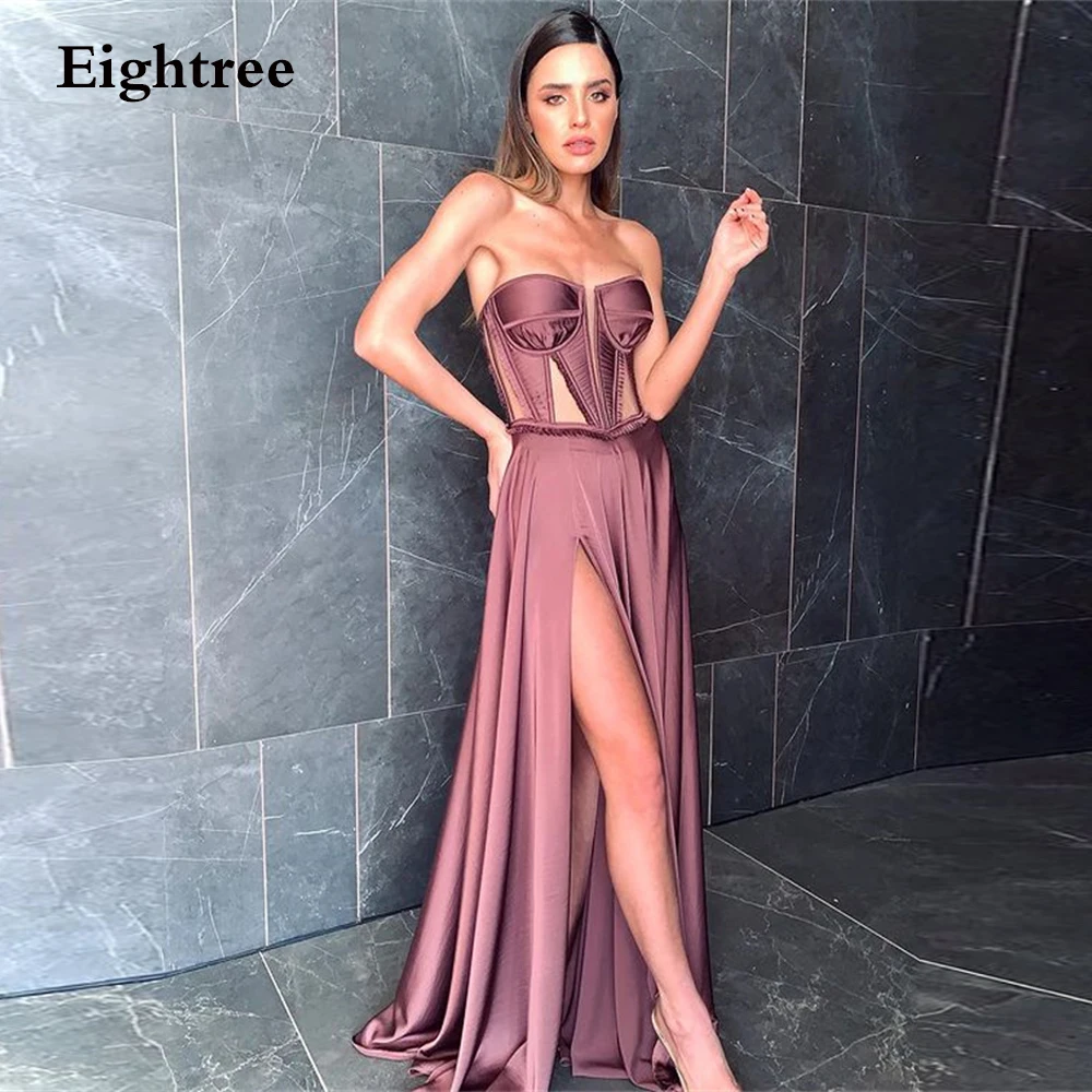 Eightree Dusty Color Sleeveless Long Party Dress High Side Slit Sweetheart A Line Evening Dresses Sexy Formal Prom Gowns Vestido long sleeve evening dresses Evening Dresses